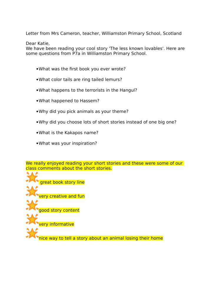 Letter from Scotland - Williamston Primary School